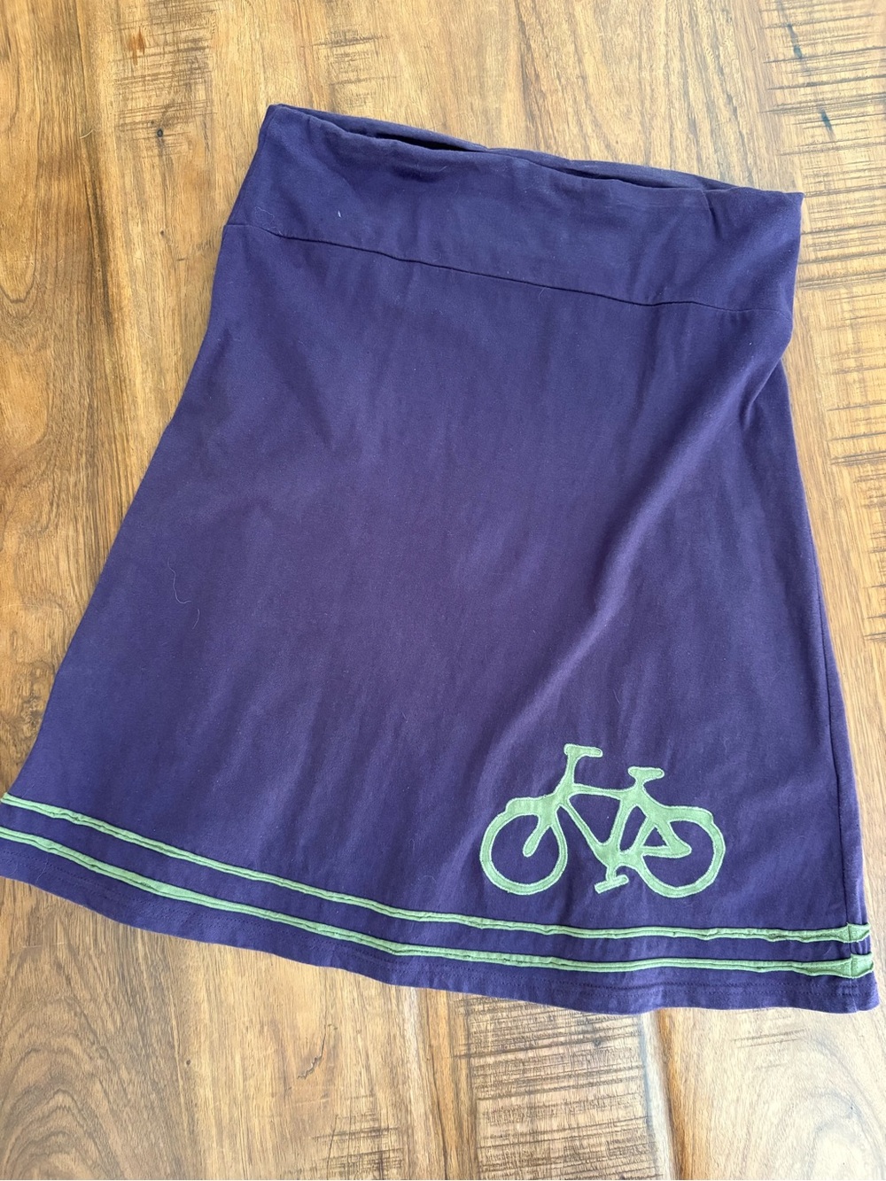 Purple A-Line Skirt with Green Bicycle Accent